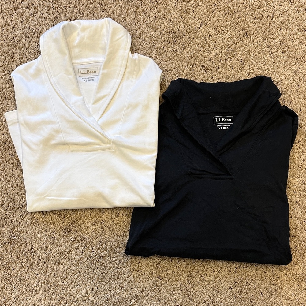 Womens L.L. Bean Pullovers, Set of 2, Long-Sleeve Shawl Collar Tops, Size XS